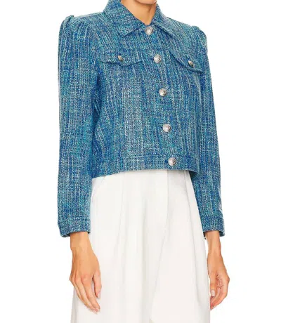 L Agence Kasey Bracelet Sleeve Jacket In Caribbean Blue In Caribbean Blue Multi Tweed