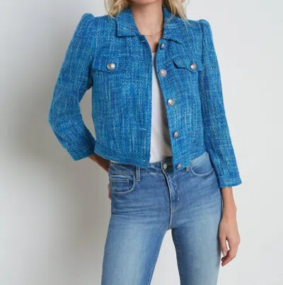 L Agence Kasey Tweed Cardigan In Caribbean Blue Multi Tweed