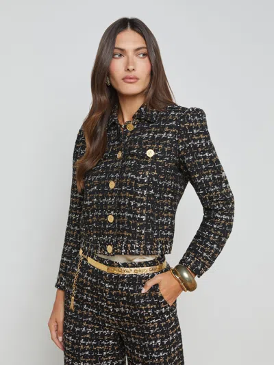 L Agence Kasey Tweed Jacket In Black/tan Tweed