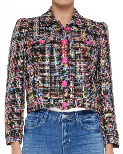 L Agence Kasey Tweed Jacket In Black Multi Colorful Tweed