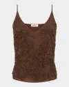 L Agence Kass Embellished V-neck Cami In Brown