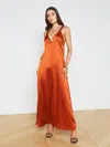 L'agence Kellen Button Front Silk Dress In Sienna