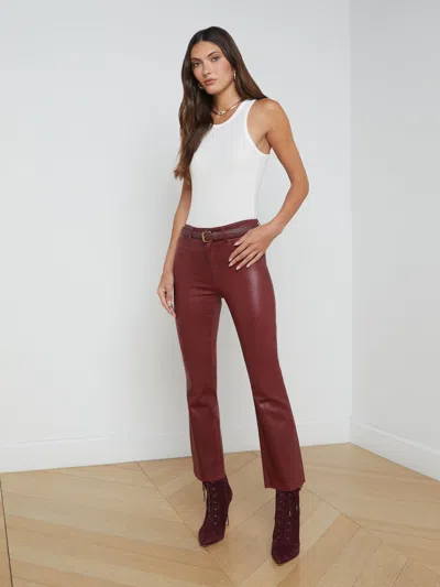 L Agence Kendra Coated Cropped Flare Jean In Red