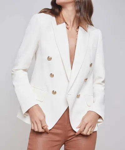 L AGENCE KENZIE DOUBLE BREASTED BLAZER IN IVORY/PEARL SILVER