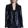L AGENCE KENZIE DOUBLE BREASTED BLAZER IN MATTE BLACK SEQUIN