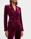 L'agence Kenzie Double-breasted Velvet Blazer In Dark Port