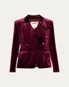 L'agence Kenzie Double-breasted Velvet Blazer In Dark Port
