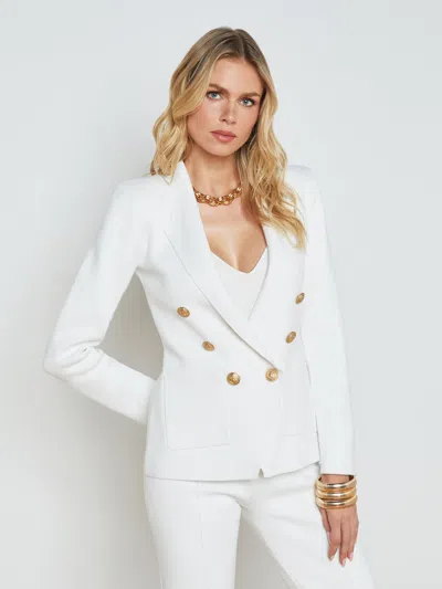 L Agence Kenzie Knit Blazer In White/gold