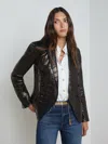 L Agence Kenzie Leather Blazer In Black Croc
