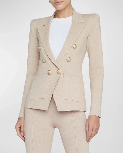 L Agence Kenzie Metallic Knit Blazer In Pale Khaki