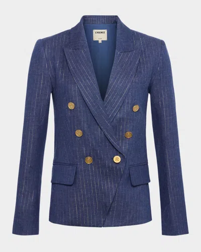 L Agence Kenzie Metallic Pinstripe Double-breasted Blazer In Wild Windgold Pinstripe