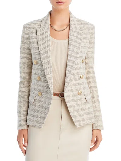 L Agence Kenzie Womens Tweed Office Double-breasted Blazer In Beige