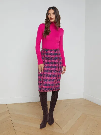L Agence Kitty Tweed Pencil Skirt In Midnight Acai Ruby Tweed