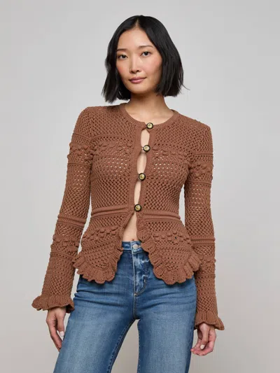 L Agence Kiva Knit Cardigan In Brown