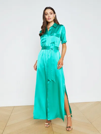 L Agence Klement Silk Shirt Dress In Bright Seafoam