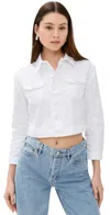 L Agence Janelle Slim Cropped Jean Jacket With Raw Hem In Blanc