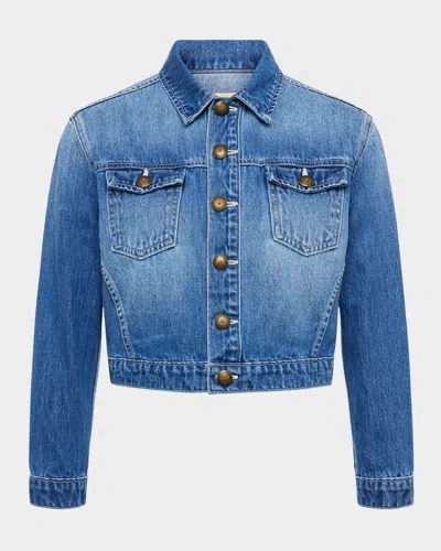 L Agence Koda Cropped Denim Jacket In Blue
