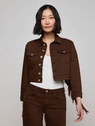 L Agence Koda Fringe Denim Jacket In Brown