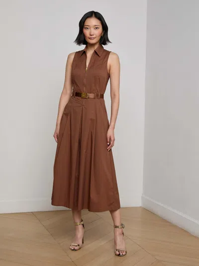 L Agence Kolton Midi Dress In Brown