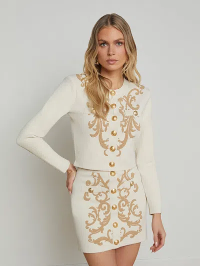 L Agence Kota Jacquard Cardigan In Bone/cappuccino