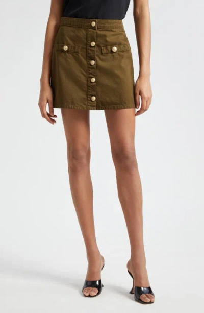L Agence Kris Button Front Cotton A-line Miniskirt In Olive Grove