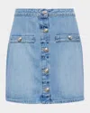 L Agence Kris Button-front Denim Mini Skir