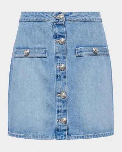 L Agence Kris Button-front Denim Mini Skir In Fontana
