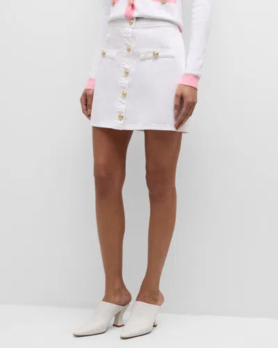 L Agence Kris Button-front Denim Mini Skirt In Blanc