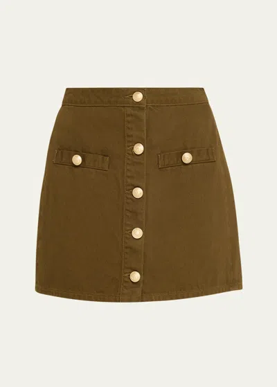 L Agence Kris Button-front Denim Mini Skirt In Olive Grove