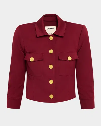 L Agence Kumi Cropped Fitted Jacket In Burgundy