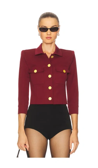 L Agence Kumi Cropped Fitted Jacket In Burgundy