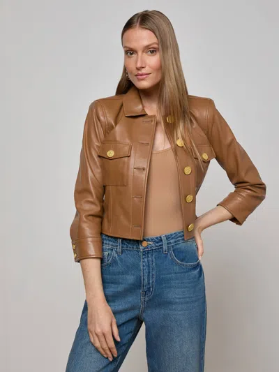 L Agence Kumi Cropped Leather Jacket In Brown