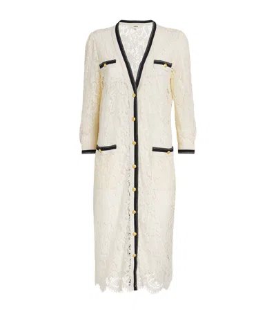 L Agence Lace Whisper Longline Cardigan In Neutral