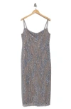 L Agence L'agence Achilles Cowl Neck Sequin Midi Dress In Silver/blue Abstract Sequin