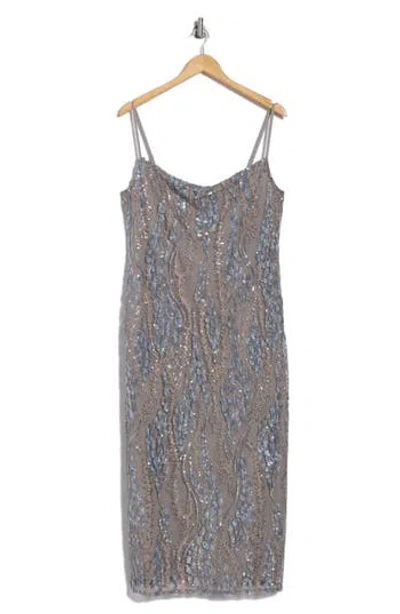 L Agence L'agence Achilles Cowl Neck Sequin Midi Dress In Silver/blue Abstract Sequin