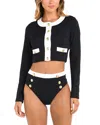 L Agence L'agence Adaline Color Blocked Swim Cover-up Cardigan In Black