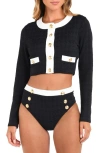 L Agence L'agence Adaline Color Blocked Swim Cover-up Cardigan In Black