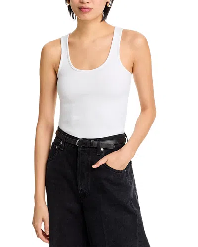 L'agence Womens Ribbed Cotton Stretch Bodysuit In White