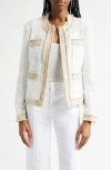 L'agence Agnes Tweed Denim Jacket In White