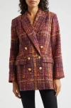 L Agence Aimee Tweed Blazer In Red/ Pink Multi