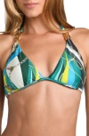 L Agence L'agence Annabelle Printed Hardware Triangle Bikini Top In Green Multi