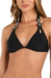 L Agence L'agence Annabelle Concho Embellished Bikini Top In Black
