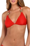 L Agence L'agence Annabelle Shimmer Triangle Bikini Top In Rouge