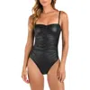 L Agence Luxe Leather Aubrey Ruched One-piece Swimsuit