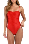 L Agence L'agence Aubrey Shimmer Ruched One Piece Swimsuit In Rouge