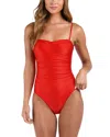 L Agence L'agence Aubrey Shimmer Ruched One Piece Swimsuit In Rouge