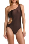 L Agence Ava Shimmer One-shoulder Cutout One-piece Swimsuit In Chocolate