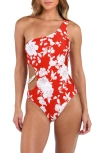 L Agence L'agence Ava Ikebana One-shoulder Cutout One-piece Swimsuit In Rouge