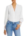 L'agence Ava Pleated Caps Blouse In White In Ivory