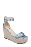 L'agence Avice Ankle Strap Espadrille Platform Wedge Sandal In Blue/ivory